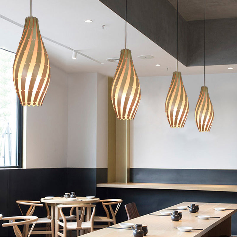 Jar Pendant Lamp Tradition Wood 1 Bulb 8"/12" Wide Beige Ceiling Hanging Light for Restaurant
