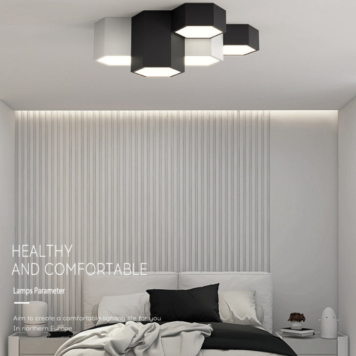 Plafonnier LED géométrique minimaliste moderne en fer forgé avec abat-jour en acrylique