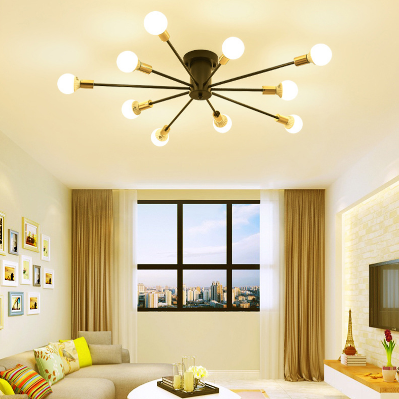 Bare Lampe Sputnik Deckenleuchte im industriellen Retro -Stil Schmiedeeisen halb Flush Mount