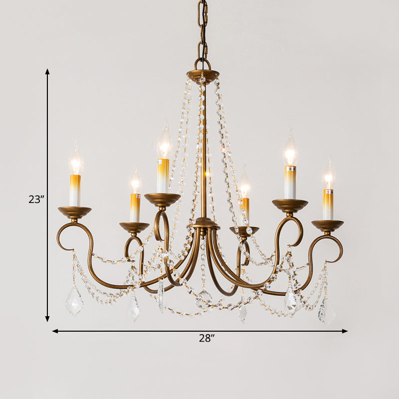 Candelabra Bedroom Chandelier Pendant Light Rustic Crystal 6/9 Lights Brass Down Lighting