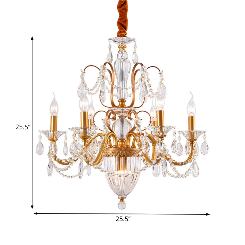 Gold Candlestick Hanging Chandelier Rural Crystal 6/8 Lights Bedroom Suspension Lighting