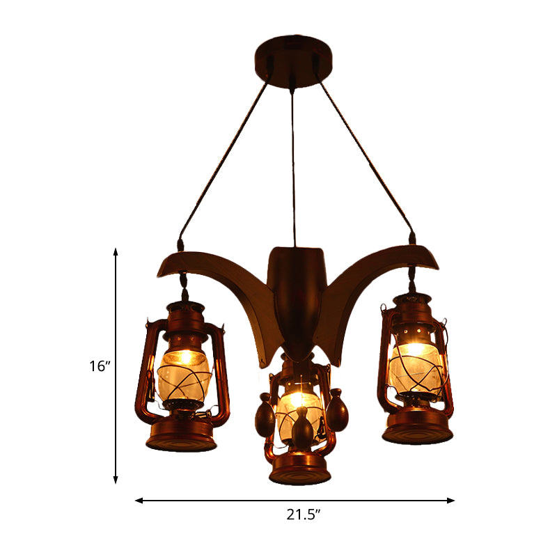 Lampe de lustre kérosène industrielle 3 lumières en verre transparent plafond plafond plafond en bois foncé pour le salon