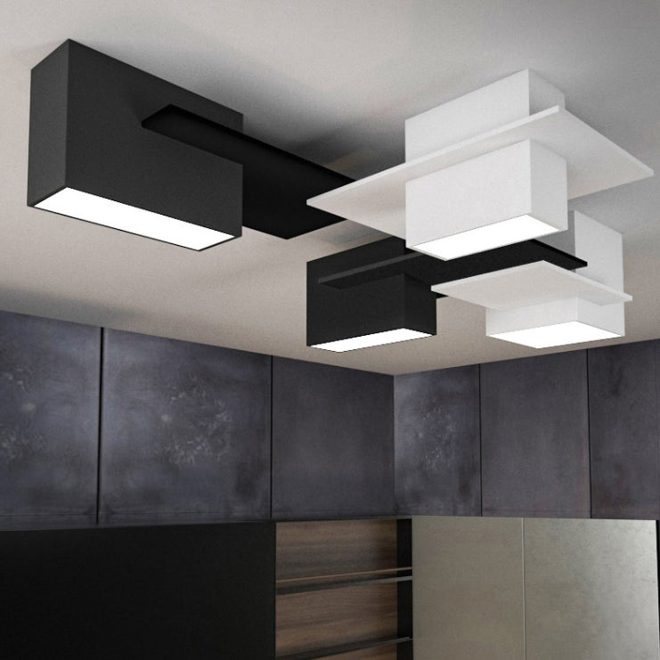 Plafonnier LED noir et blanc en fer de simplicité moderne, plafonnier géométrique avec abat-jour en acrylique