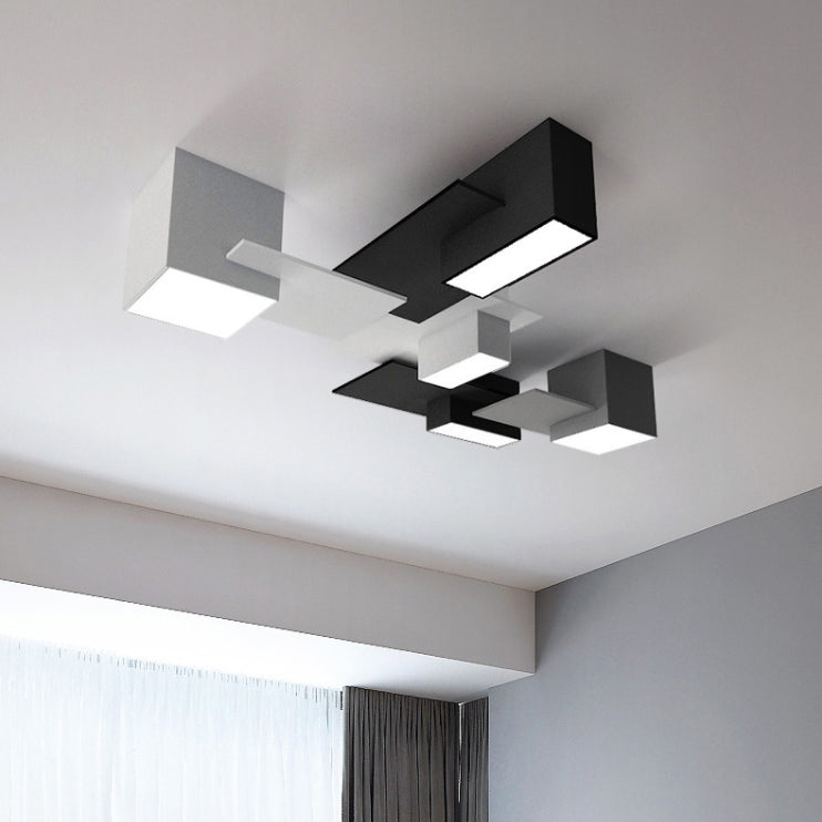 Plafonnier LED noir et blanc en fer de simplicité moderne, plafonnier géométrique avec abat-jour en acrylique