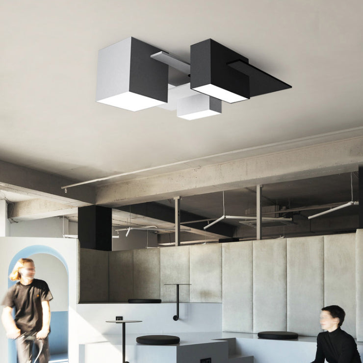 Plafonnier LED noir et blanc en fer de simplicité moderne, plafonnier géométrique avec abat-jour en acrylique