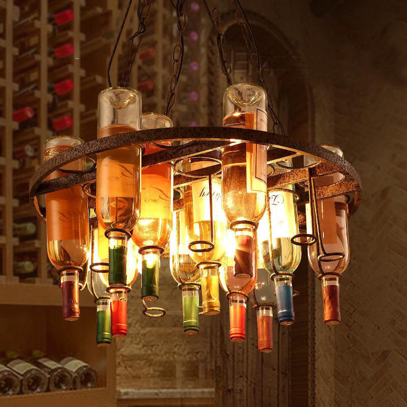Wine Bottle Kitchen Island Chandelier Light Farmhouse Colorful Glass 3 Lights Rust Hanging Lamp