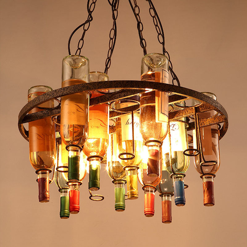 Wine Bottle Kitchen Island Chandelier Light Farmhouse Colorful Glass 3 Lights Rust Hanging Lamp