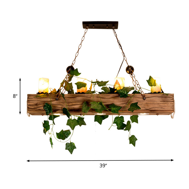 Rectangle Dining Room Island Pendant Industrial Marble 4 Lights Wood Hanging Ceiling Light