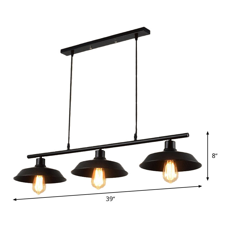 3 Light Metal Island Lamp Warehouse Black Conical Restaurant Chandelier Lighting Fixture