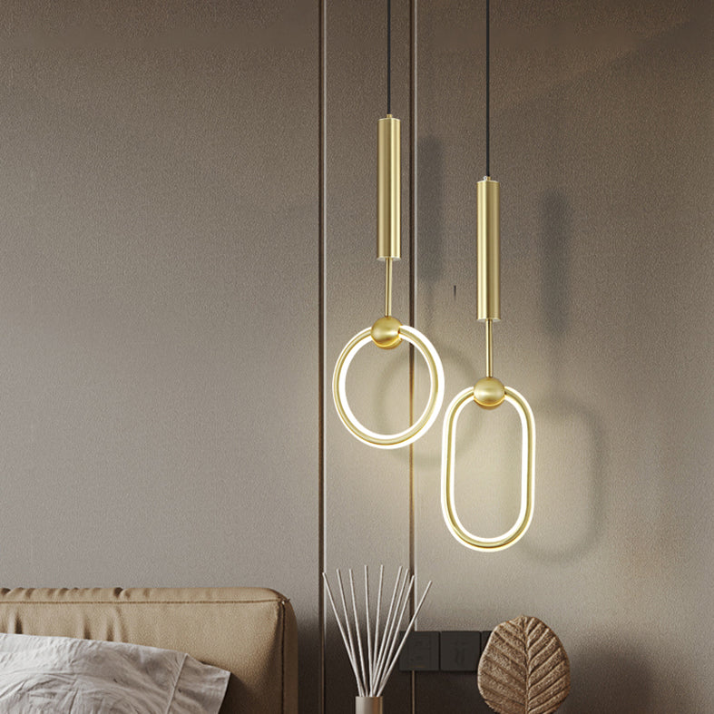 Ring and Oval Shape LED Pendant Light Modern Style Simple Metal Ceiling Pendant Light