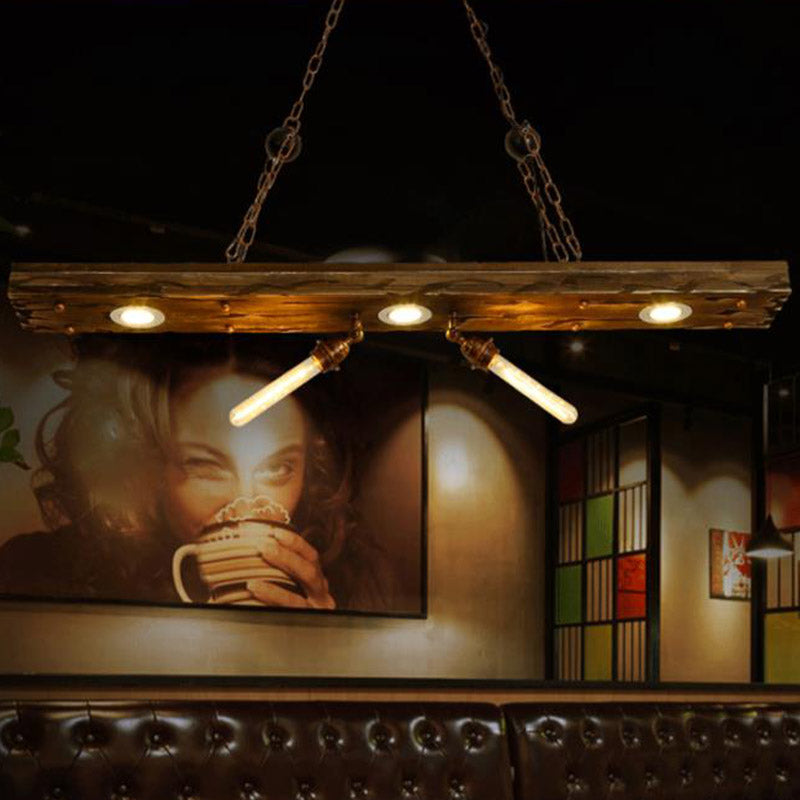 Rectangle Wood Island Lighting Vintage 2 Lights Restaurant Ceiling Pendant Light