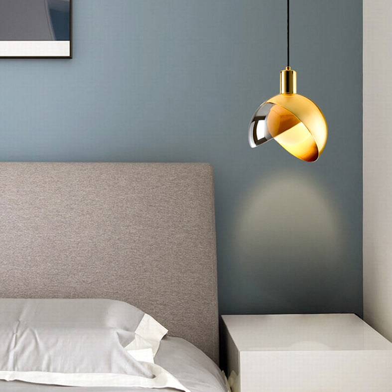 Postmodern Semicircle Hanging Light 1 Bulbs Metal Pendant in Gold for Restaurant