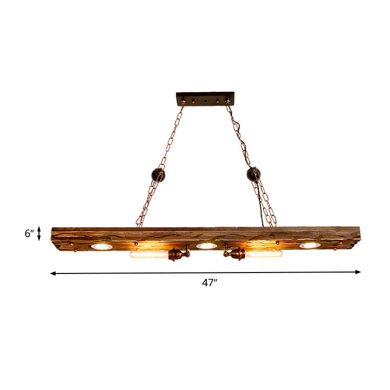 Rectangle Wood Island Lighting Vintage 2 Lights Restaurant Ceiling Pendant Light