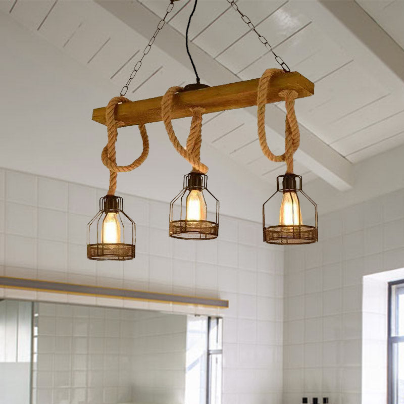 Caged Restaurant Island Lighting Idea Antiqued 3 Lights Black Pendant Chandelier