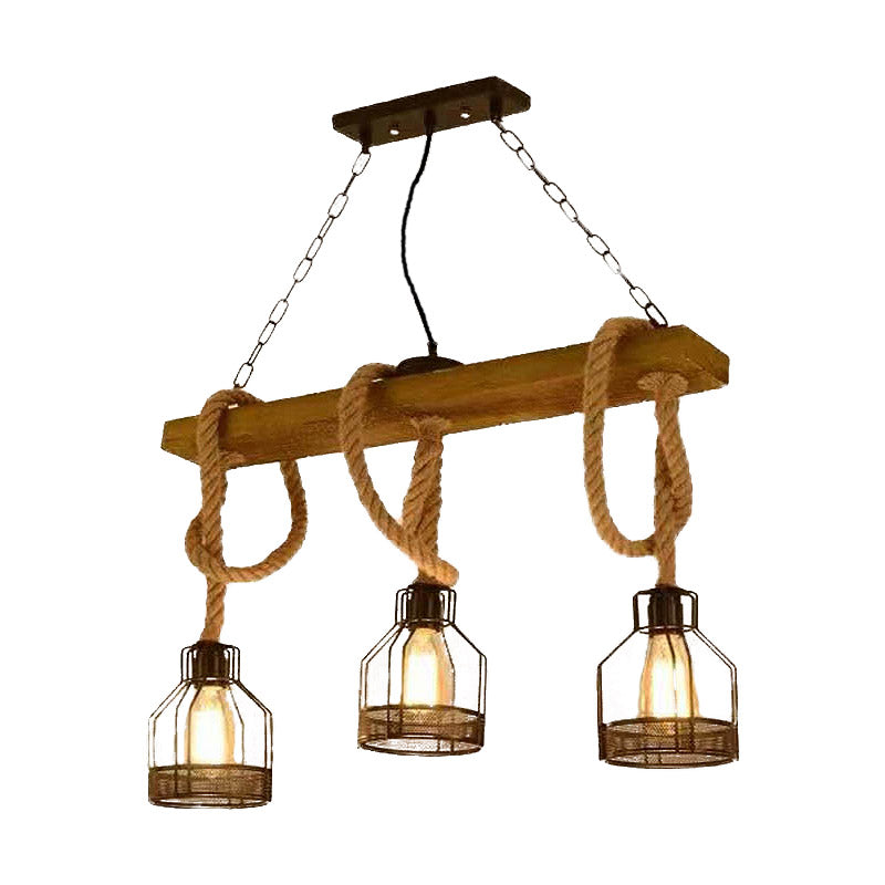 Caged Restaurant Island Lighting Idea Antiqued 3 Lights Black Pendant Chandelier