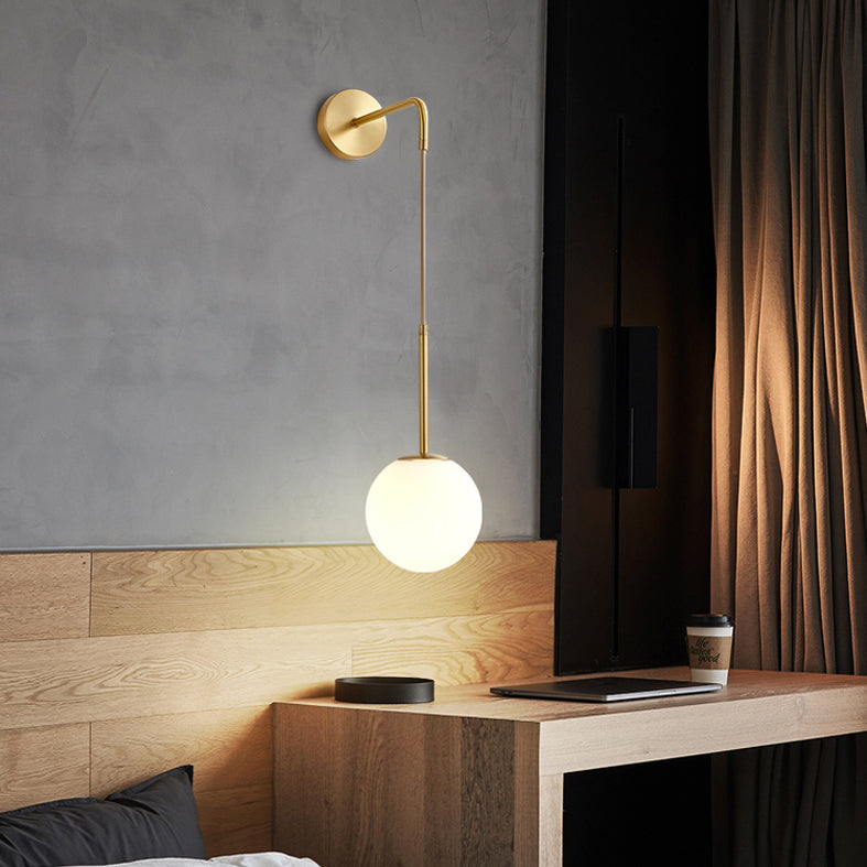 Bedroom Wall Sconce Lighting Nordic Style Wall Mounted Light with Orb Glass Shade
