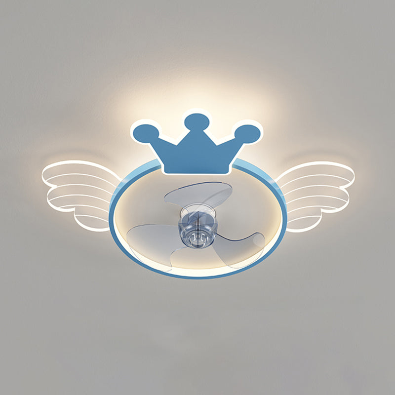 Acrylic Crown and Wings Fan Lamp Cartoon LED Semi Flush Mounted Light for Kids Room