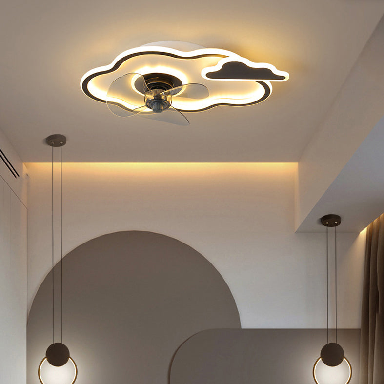 Children Cartoon Shaped Fan Lighting Acrylic LED Bedroom Semi Flush Mount Ceiling Fixture