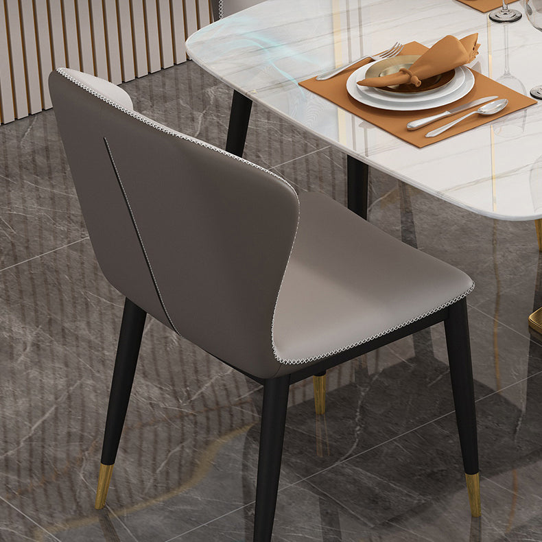 Minimalist Style Sintered Stone Dining Room Set with White Table and Gold Trestle Base for Home Use