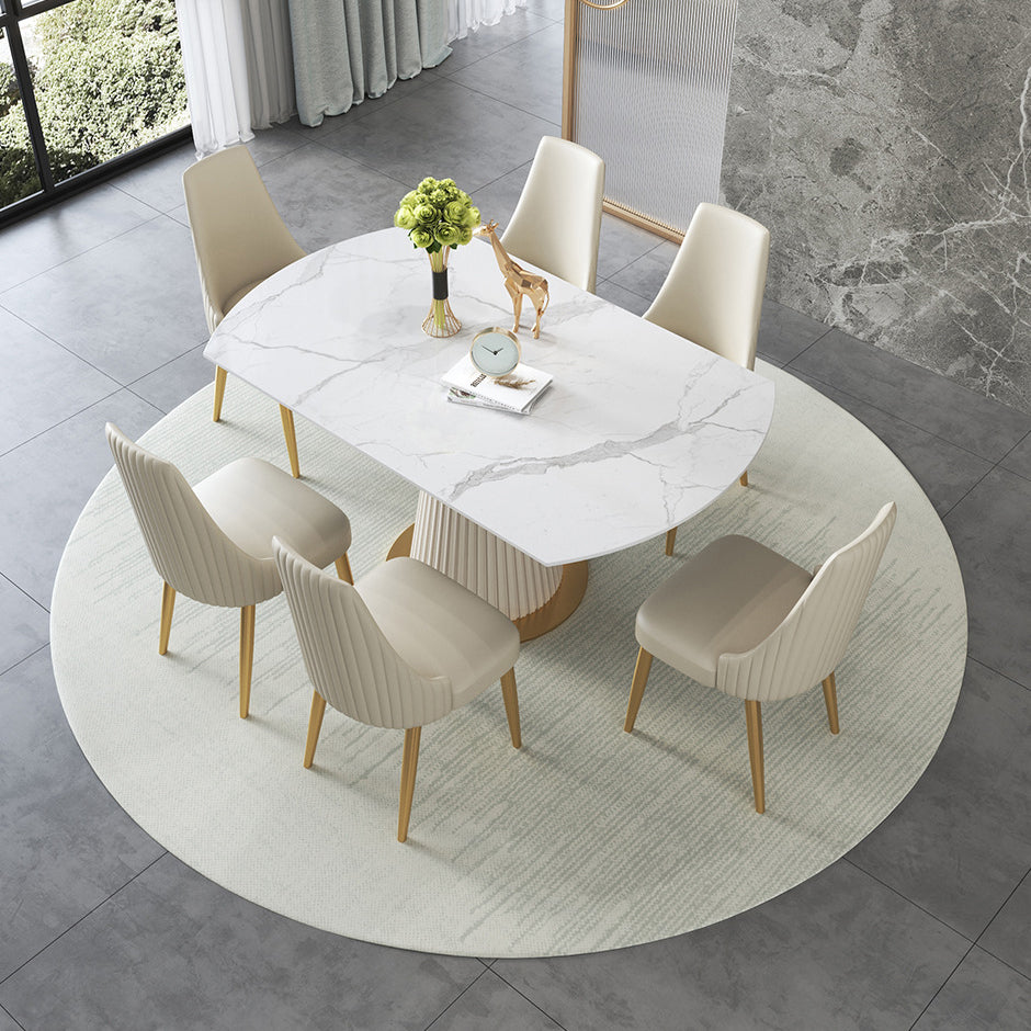 Modern Sintered Stone Dining Room Set with Round Top and Pedestal Base Dining Furniture