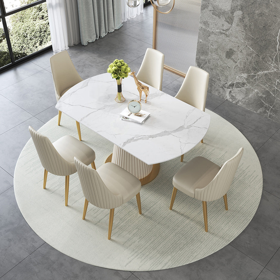 Modern Sintered Stone Dining Room Set with Round Top and Pedestal Base Dining Furniture
