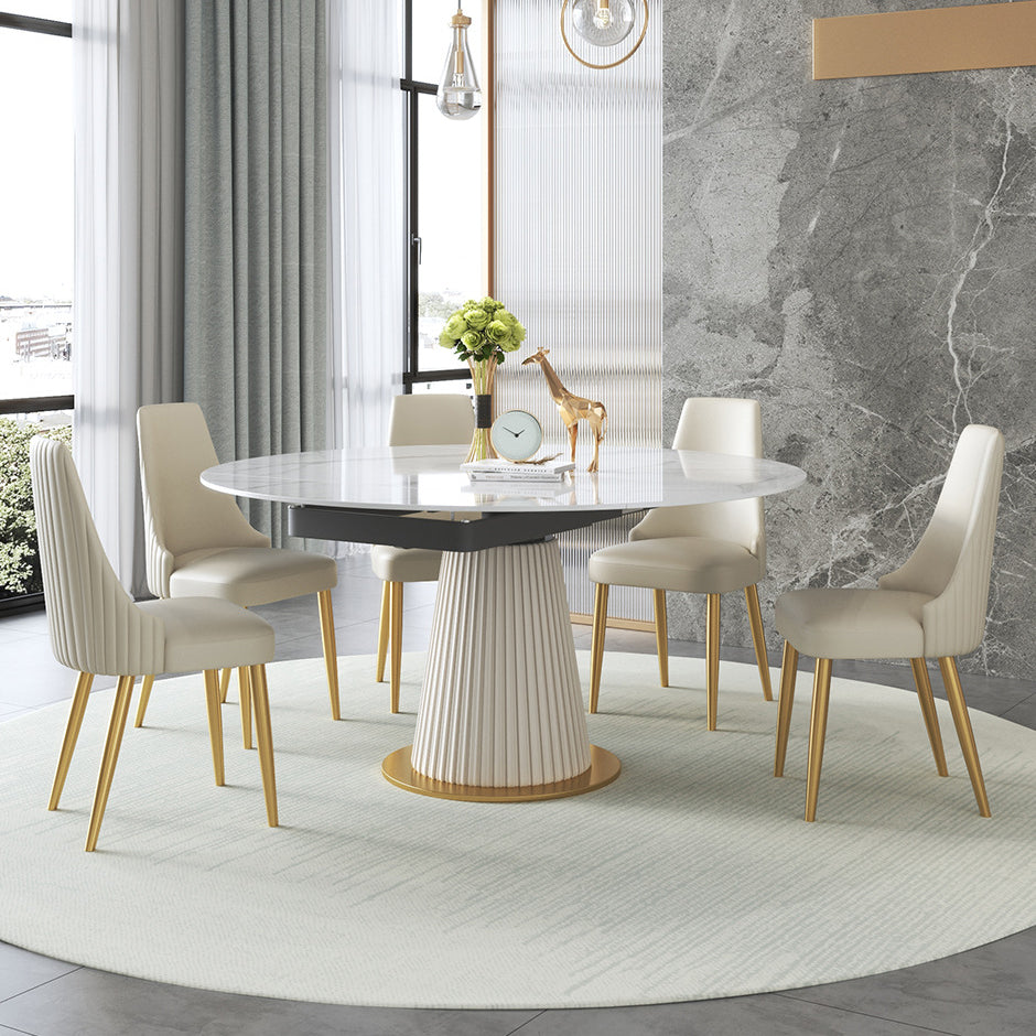 Modern Sintered Stone Dining Room Set with Round Top and Pedestal Base Dining Furniture