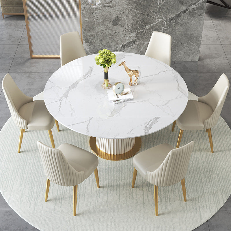 Modern Sintered Stone Dining Room Set with Round Top and Pedestal Base Dining Furniture