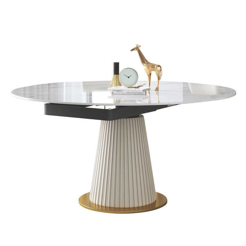 Modern Sintered Stone Dining Room Set with Round Top and Pedestal Base Dining Furniture