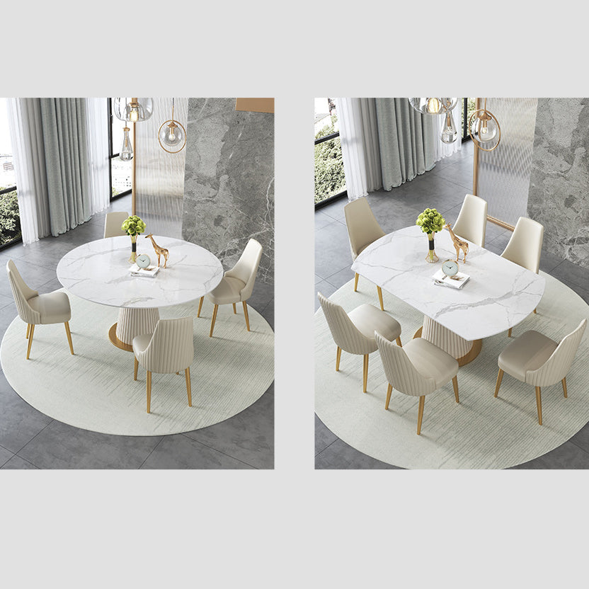 Modern Sintered Stone Dining Room Set with Round Top and Pedestal Base Dining Furniture
