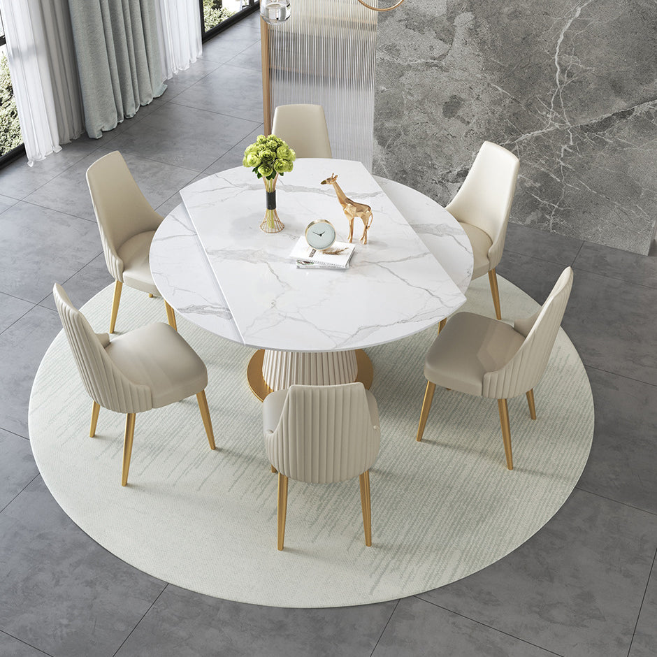 Modern Sintered Stone Dining Room Set with Round Top and Pedestal Base Dining Furniture