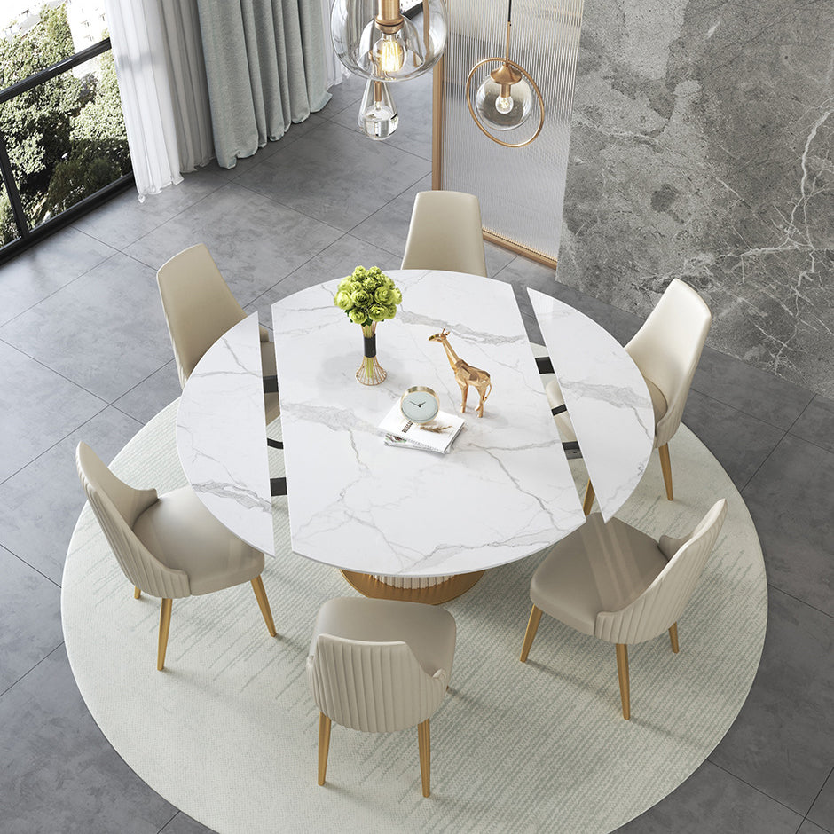 Modern Sintered Stone Dining Room Set with Round Top and Pedestal Base Dining Furniture