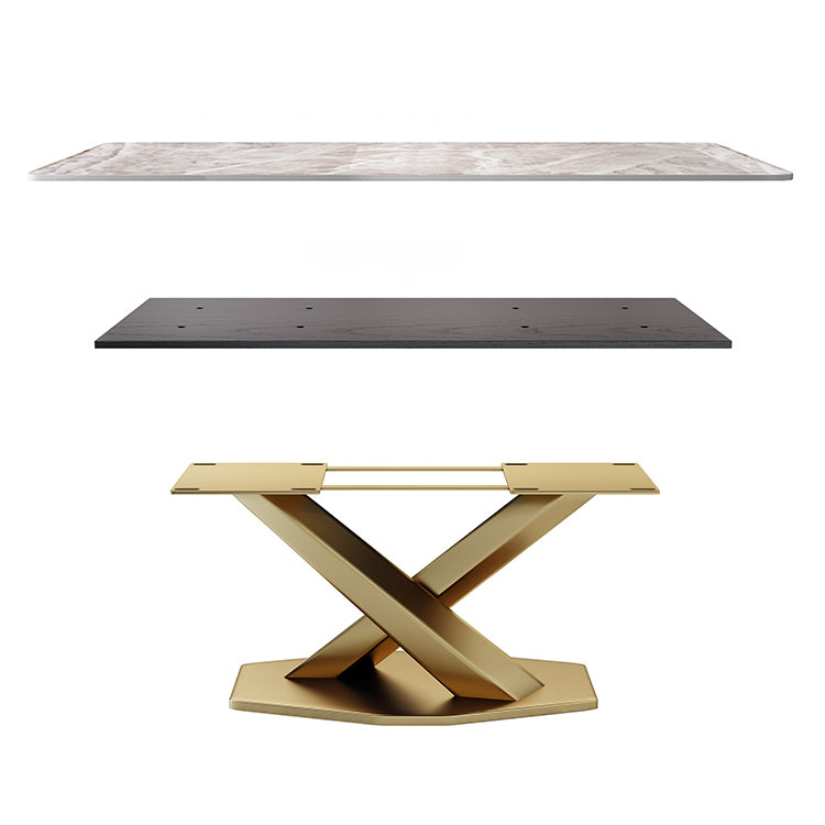 Style minimaliste Ensemble de salle à manger en pierre fritté avec table fixe et base de chevalets en or pour un usage domestique