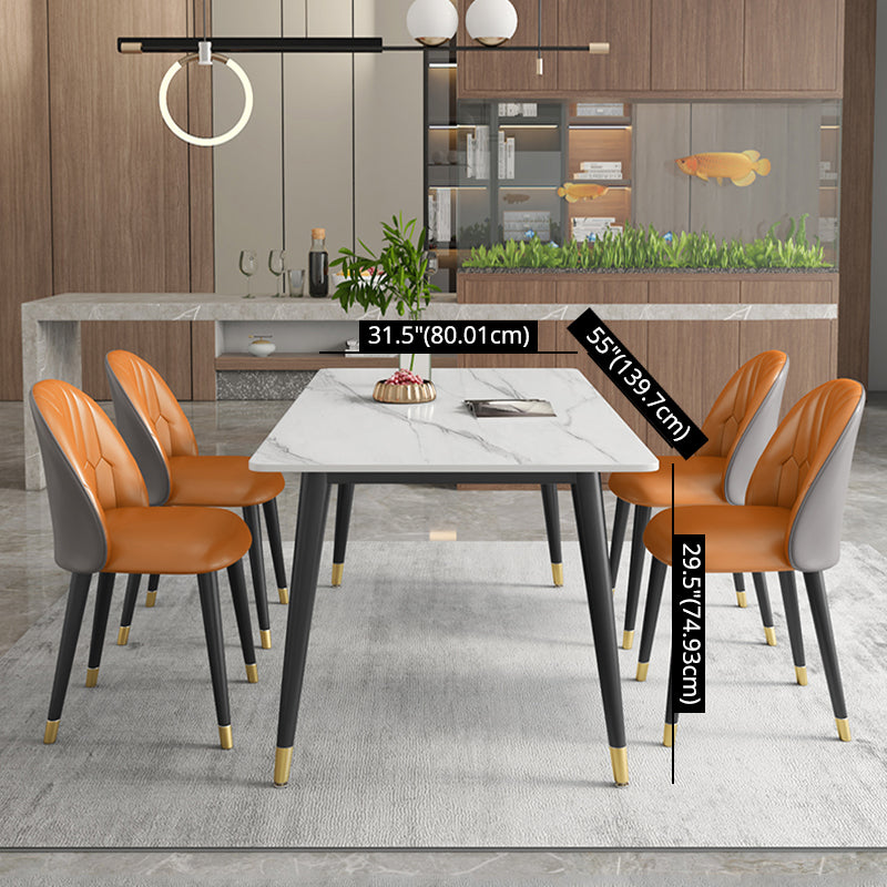 Modern Sintered Stone Dining Room Set with Rectangle Top and Black Base Dining Furniture for Kitchen