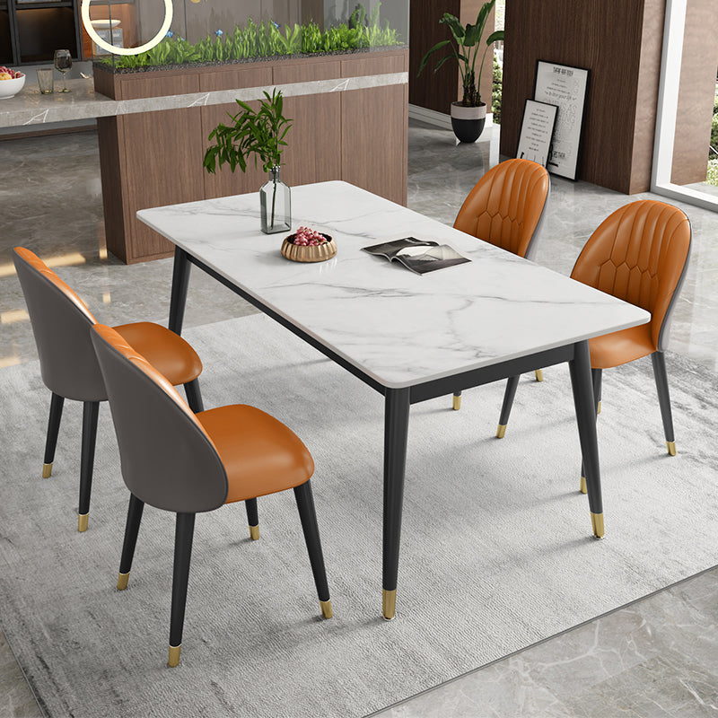 Modern Sintered Stone Dining Room Set with Rectangle Top and Black Base Dining Furniture for Kitchen