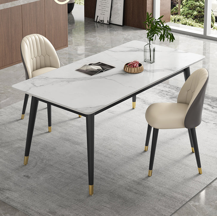 Modern Sintered Stone Dining Room Set with Rectangle Top and Black Base Dining Furniture for Kitchen