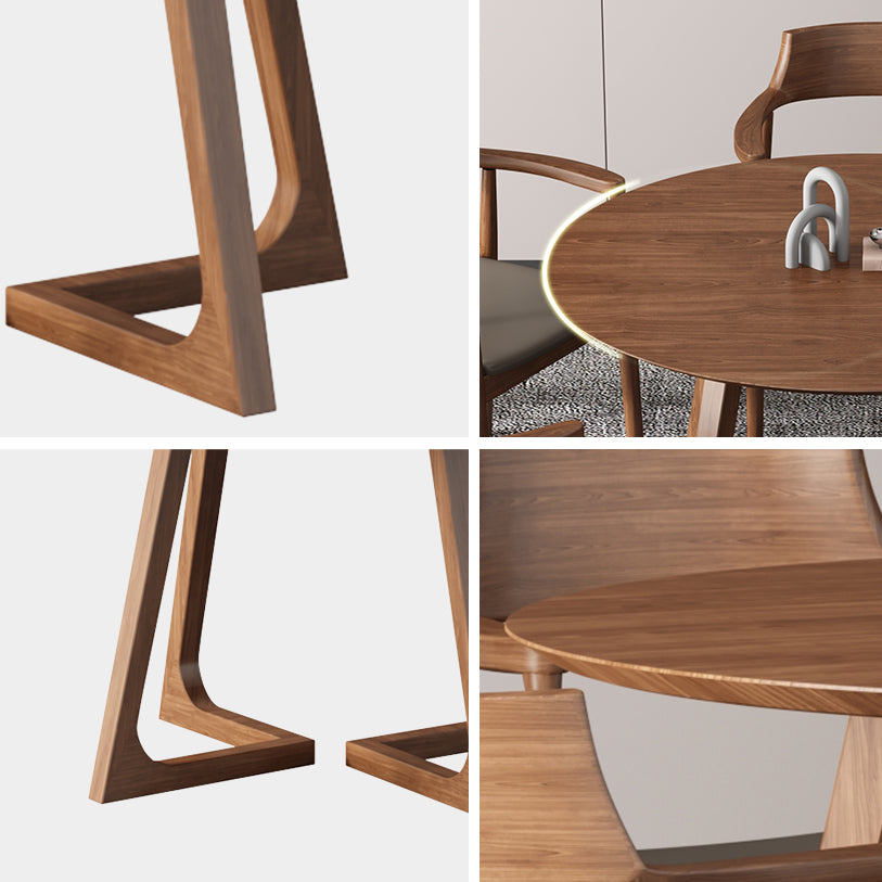 Round Contemporary Fixed Solid Wood Dining Room Table with Solid Wood Legs Kitchen Dining Set