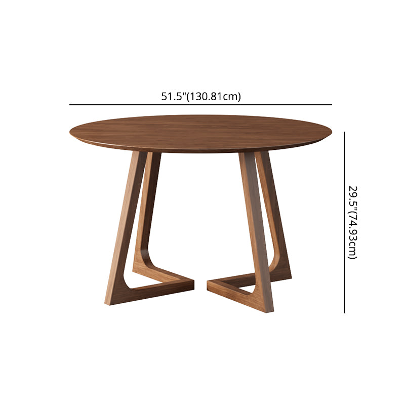 Round Contemporary Fixed Solid Wood Dining Room Table with Solid Wood Legs Kitchen Dining Set