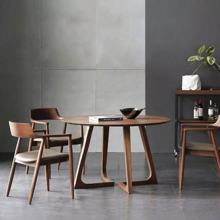 Round Contemporary Fixed Solid Wood Dining Room Table with Solid Wood Legs Kitchen Dining Set