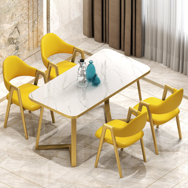 Standard Sintered Stone Top Dining Set with 2 Gold Metallic Legs for Dining Furniture