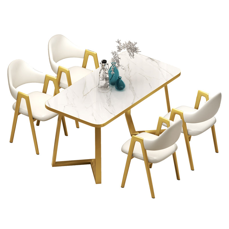 Standard Sintered Stone Top Dining Set with 2 Gold Metallic Legs for Dining Furniture