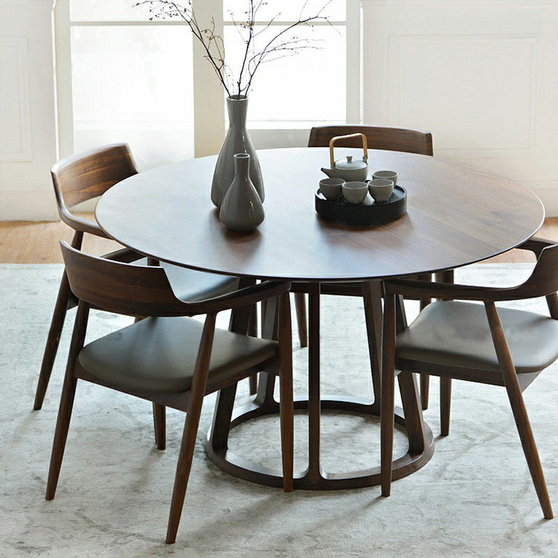 Round Standard Solid Wood Top Dining Set with Solid Brown Wood Legs for Dining Furniture