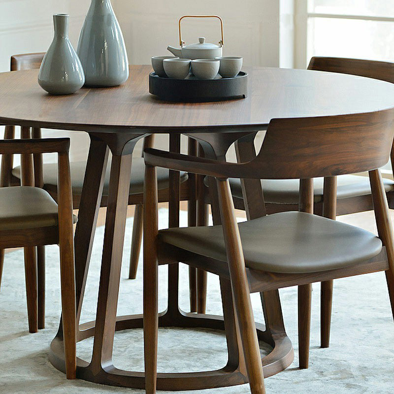 Round Standard Solid Wood Top Dining Set with Solid Brown Wood Legs for Dining Furniture