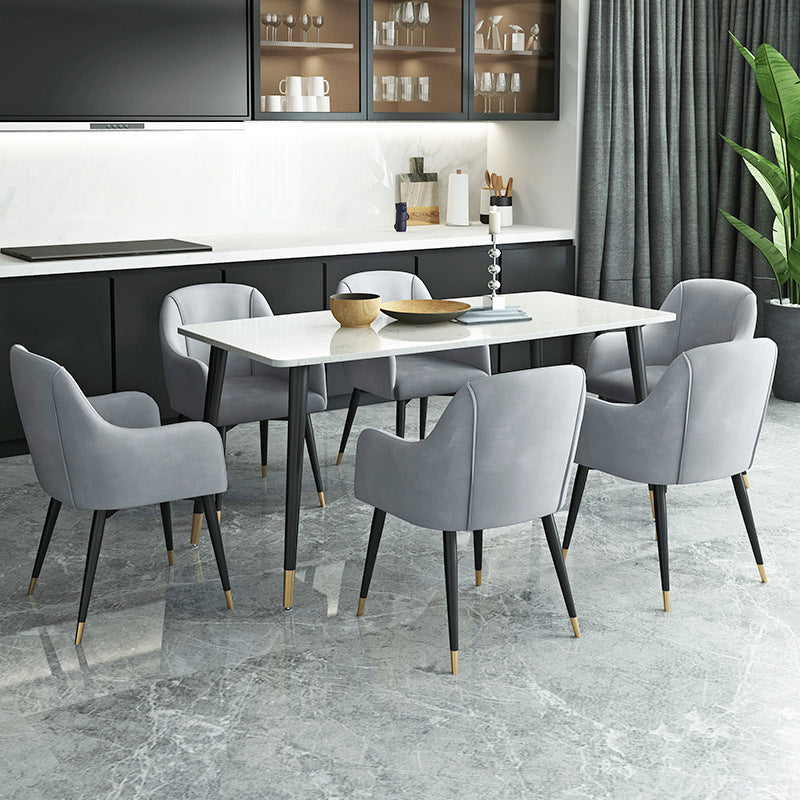 Dining Set Modern with Sintered Stone Rectangle Table and Padded Chairs