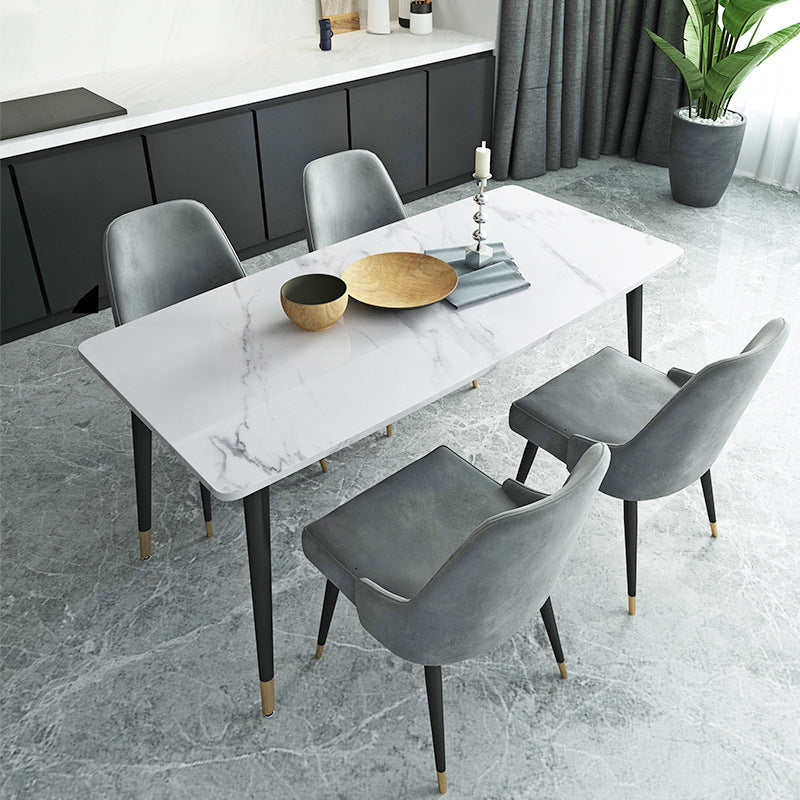 Dining Set Modern with Sintered Stone Rectangle Table and Padded Chairs