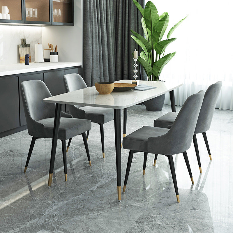 Dining Set Modern with Sintered Stone Rectangle Table and Padded Chairs