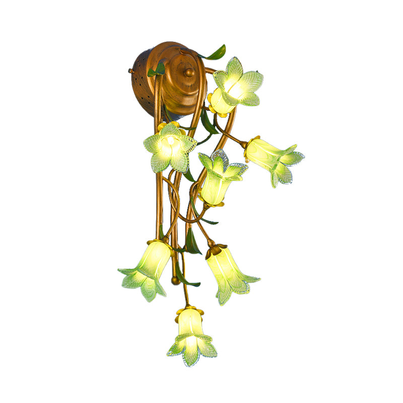 Rustic Blossom Wall Mounted Lamp 7 Lights White/Green/Purple Glass Sconce Gold for Living Room