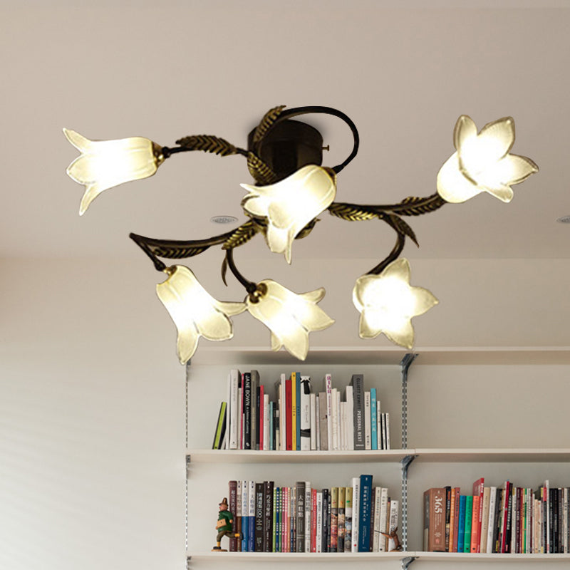 Lodge bloem semi spoeling Mount verlichting 6 lichten wit/geel/paars glazen plafondlamp voor slaapkamer