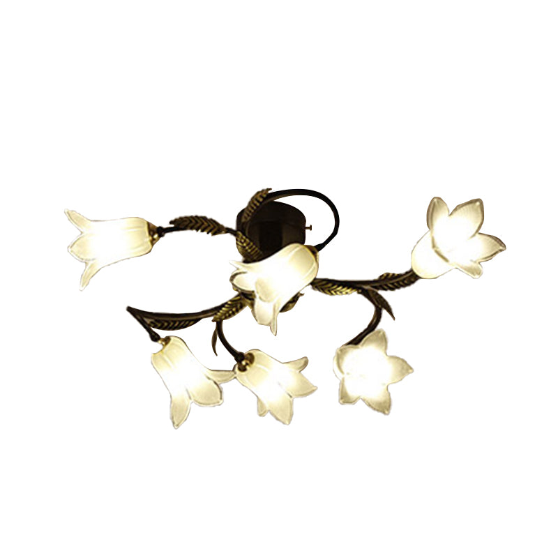 Lodge bloem semi spoeling Mount verlichting 6 lichten wit/geel/paars glazen plafondlamp voor slaapkamer