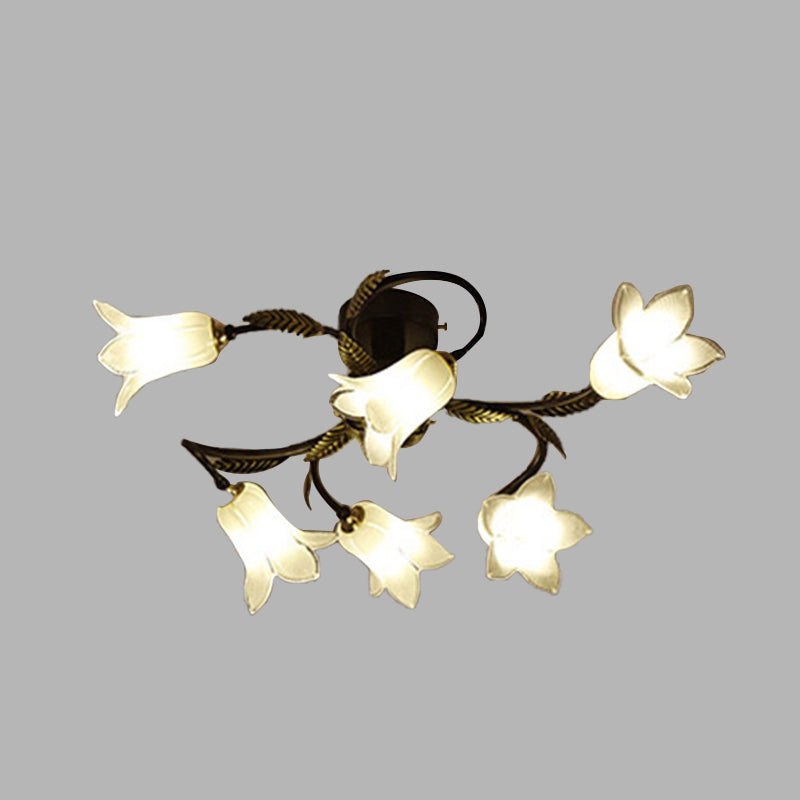Lodge bloem semi spoeling Mount verlichting 6 lichten wit/geel/paars glazen plafondlamp voor slaapkamer