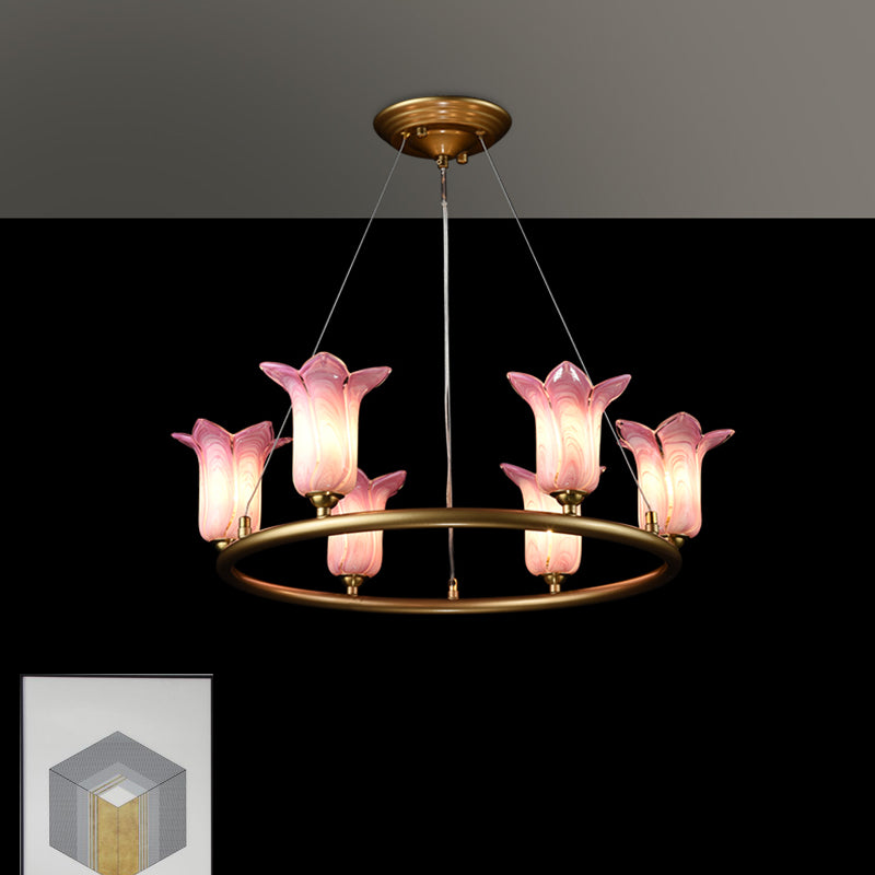 6 ampoules Évacuation du pendentif évasé Traditionalisée luminaire lustre à LED de verre violet pour le salon